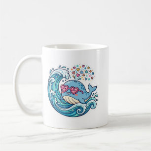 Söt Kawaii Sommar Blåval Hjärtformade Solglasögon Kaffemugg