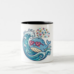 Söt Kawaii Sommar Blåval Hjärtformade Solglasögon Två-Tonad Mugg