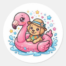 Söt Kawaii Sommar Valp Flamingo Pool FlotteKlister