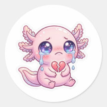 Söt Kawaii Sorglig Axolotl som Gråter med Brutna H