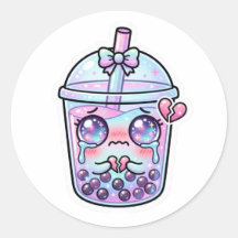 Söt Kawaii Sorglig Boba Milk Tea som gråter med br