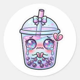 Söt Kawaii Sorglig Boba Milk Tea som gråter med br Runt Klistermärke