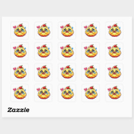 Söt Kawaii Sorglig Cupcake som Gråter med Trasig K Fyrkantigt Klistermärke
