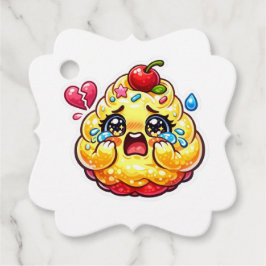 Söt Kawaii Sorglig Cupcake som Gråter med Trasig K Gåvor Etiketter