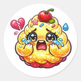 Söt Kawaii Sorglig Cupcake som Gråter med Trasig K Runt Klistermärke