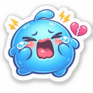 Söt Kawaii Sorgsen Blå Slime Gråter med Bruten Kli Klistermärken