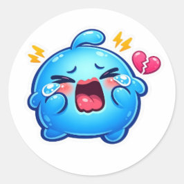 Söt Kawaii Sorgsen Blå Slime Gråter med Bruten Kli Runt Klistermärke