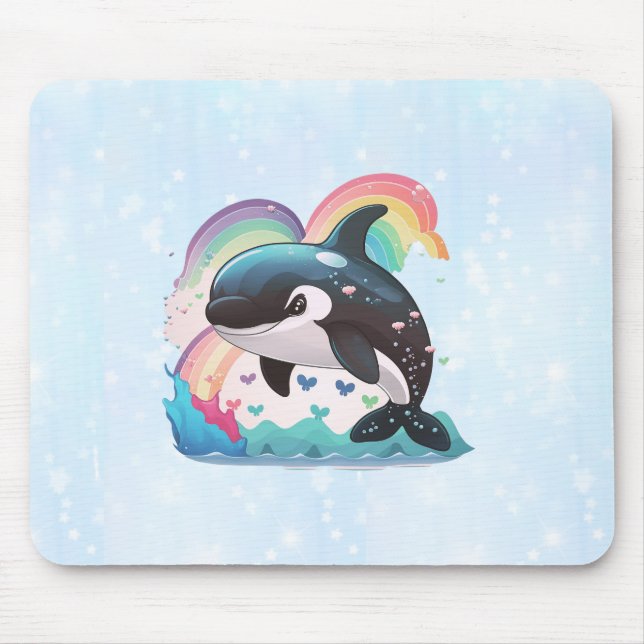 Söt Kawaii Späckhuggare Regnbågar Fjärilar Musmatta (Framsidan)
