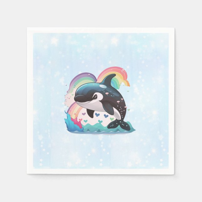 Söt Kawaii Späckhuggare Regnbågar Fjärilar Pappersservett (Framsidan)