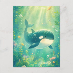 Söt Kawaii Späckhuggare Solbelyst Ocean Vykort