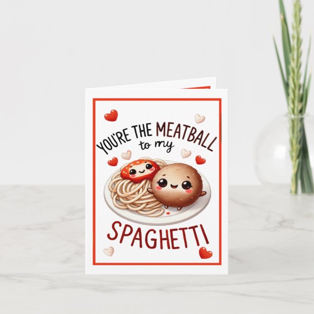 Söt Kawaii Spaghetti och Köttbullar Tack Kort (Framsida)