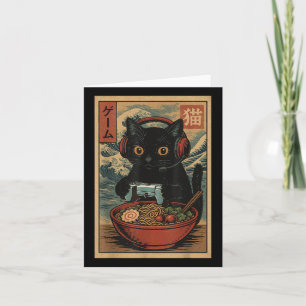 Söt Kawaii Spelande Katt Rolig Ramen Retro Japansk Kort