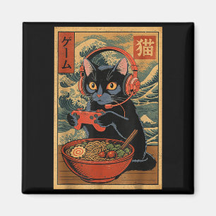 Söt Kawaii Spelande Katt Rolig Ramen Retro Japansk Magnet