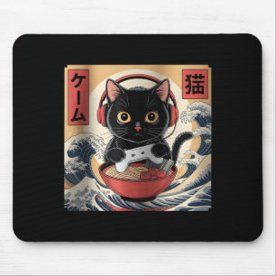 Söt Kawaii Spelande Katt Rolig Ramen Retro Japansk Musmatta