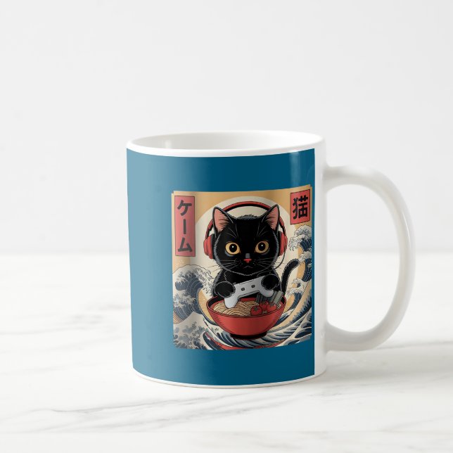 Söt Kawaii Spelarkatt Rolig Ramen Retro Japansk C Kaffemugg (Höger)