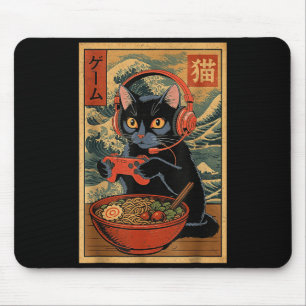 Söt Kawaii Spelarkatt Rolig Ramen Retro Japansk Ka Musmatta