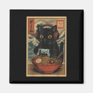 Söt Kawaii Spelarkatt Roligt Ramen Retro Japansk C Magnet