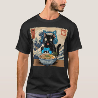 Söt Kawaii Spelarkatt Rollig Ramen Japansk Katt T Shirt