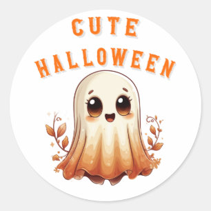 Söt Kawaii Spöke Med Höstlöv Halloween 👻 Runt Klistermärke