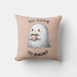 Söt Kawaii Spöke som Håller i Kaffe Vattenfärg  Kudde