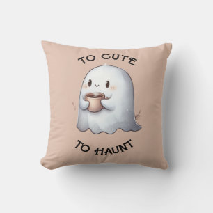 Söt Kawaii Spöke som Håller i Kaffe Vattenfärg Kudde