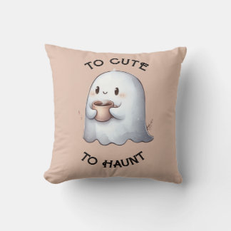 Söt Kawaii Spöke som Håller i Kaffe Vattenfärg  Kudde