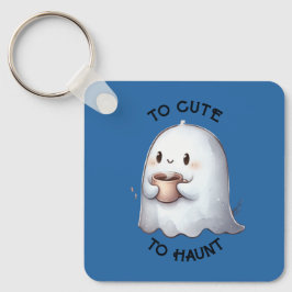 Söt Kawaii Spöke som Håller i Kaffe Vattenfärg  Nyckelring