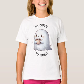Söt Kawaii Spöke som Håller Kaffe Vattenfärg  T Shirt