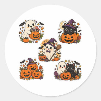 Söt Kawaii Spökhäxa Halloween-dekal Runt Klistermärke