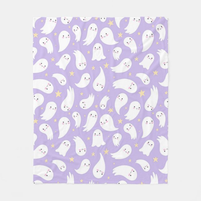 Söt Kawaii Spöklös Mönster på Lavendel  Fleecefilt (Framsidan)