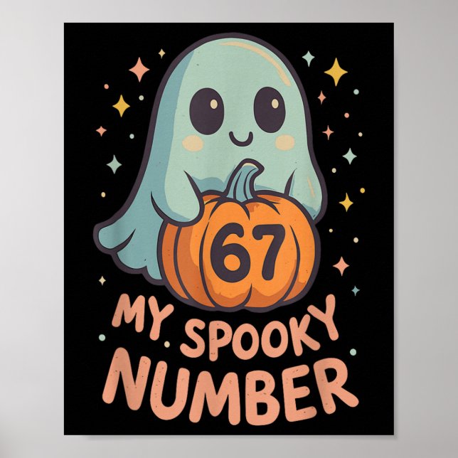 Söt Kawaii Spökpumpa 67 Meme Rollig Matematik Hej Poster (Framsidan)