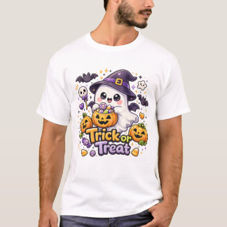 Söt Kawaii Spöktrick eller Treat Halloween T-Shirt