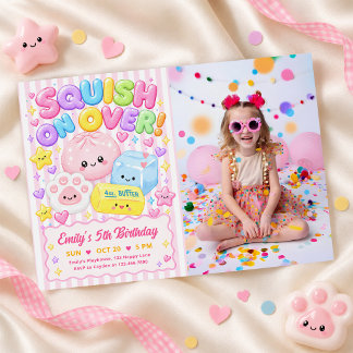 Söt Kawaii Squishies Tjej Födelsedagsfest Foto Inbjudningar
