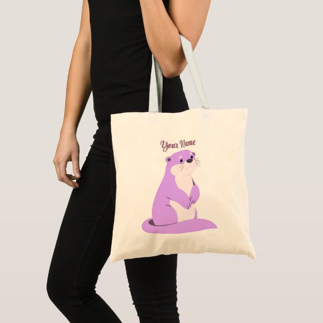 Söt Kawaii Stående Lila Havsutter Toteväska Tygkasse (Framsida (produkt))