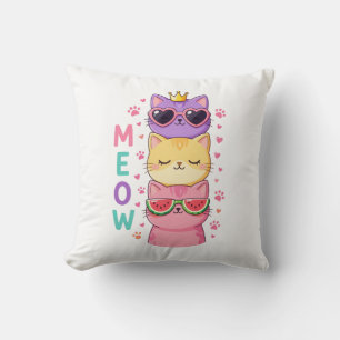 Söt Kawaii Staplad Katter Solglasögon Meow Kudde