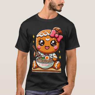 Söt Kawaii-stil Pepparkakflicka som äter Ramen T Shirt