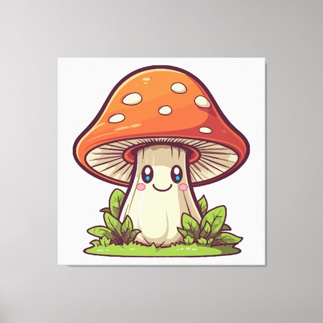 Söt kawaii stil, Svampplockning Canvastryck (Framsida)