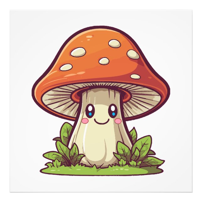 Söt kawaii stil, Svampplockning Fototryck (Framsidan)