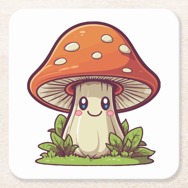 Söt kawaii stil, Svampplockning Underlägg Papper Kvadrat (Framsidan)