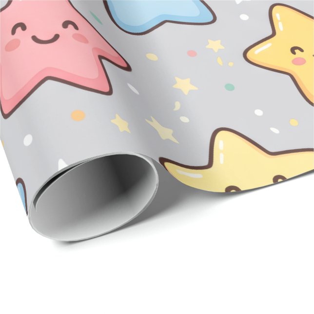 Söt Kawaii Stjärna Sömlös Mönster Presentpapper (Rullad Hörn)
