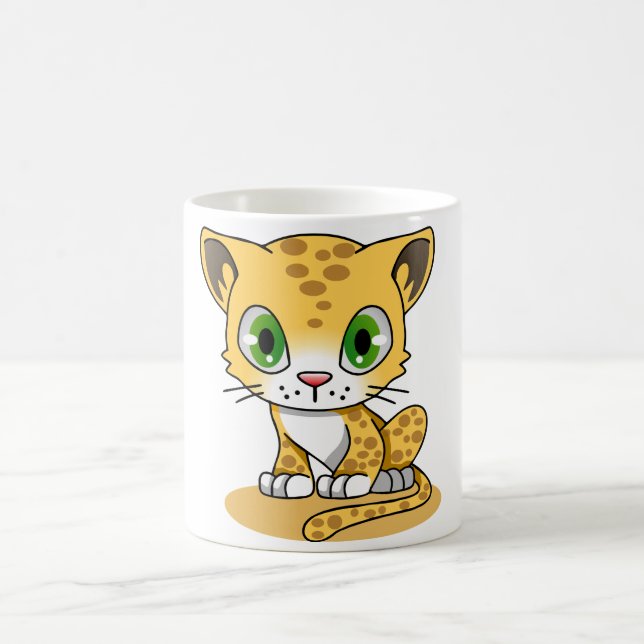 Söt Kawaii Storögd Leopardunge Tecknad Kaffe Mugg (Center)