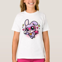 Söt Kawaii Superhjälte Kanin Tjej T-Shirt