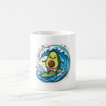 Söt Kawaii Surfande Avokado Havsvåg SommarSticker