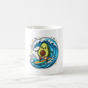 Söt Kawaii Surfande Avokado Havsvåg SommarSticker Kaffemugg
