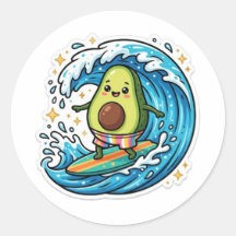 Söt Kawaii Surfande Avokado Havsvåg SommarSticker