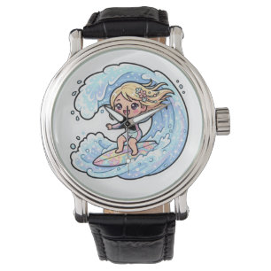 Söt Kawaii Surfingflicka Oceanvåg Sommardekal Armbandsur