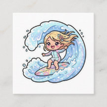 Söt Kawaii Surfingflicka Oceanvåg Sommardekal