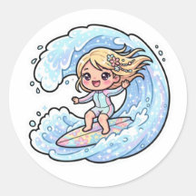 Söt Kawaii Surfingflicka Oceanvåg Sommardekal