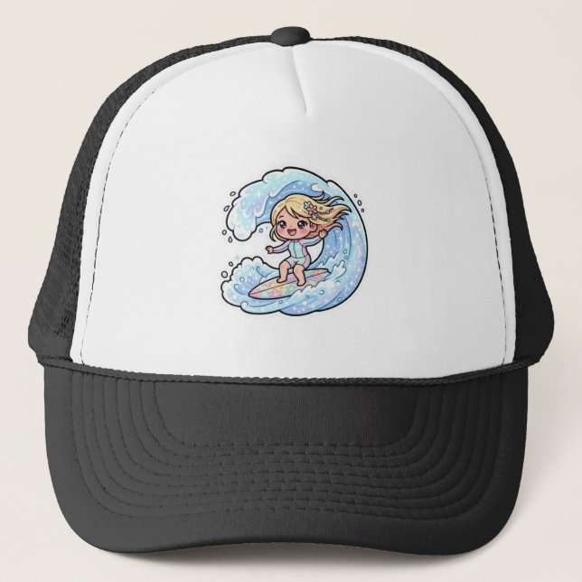 Söt Kawaii Surfingflicka Oceanvåg Sommarstrand S Keps (Framsida)