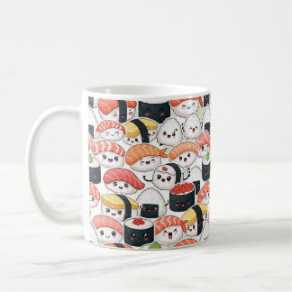 Söt Kawaii Sushi Mönster Kaffe Mugg | Rolig Matmat